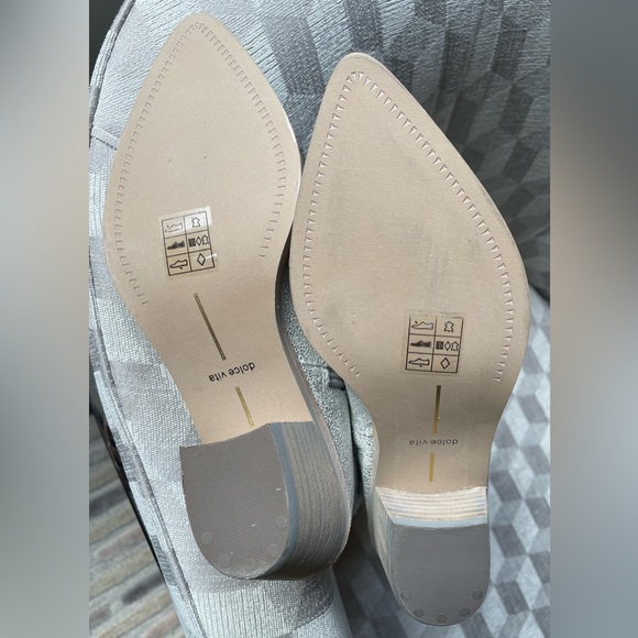 Dolce Vita Solida Leather Silver Metallic Embroidered Cowboy Western Boots Sz 7 - Picture 8 of 16